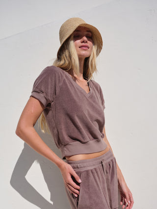 SU26-530-6332 - LOOP TERRY RAGLAN V-NECK TOP