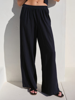 SU26-449-6297 - LINEN DOUBLE PIPED WIDE LEG PANT