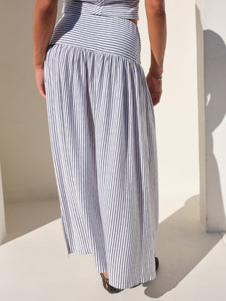 SU26-706-6286 - NAVY MINI STRIPE DOUBLE SLIT MAXI SKIRT