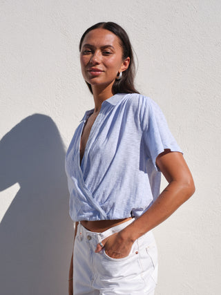 SU26-04-6308 - SUPIMA SLUB JERSEY MIXED MEDIA SURPLICE TOP
