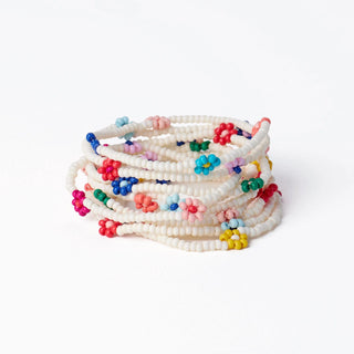 Sage Multi-Color Flower Beaded 10 Strand Stretch Bracelets