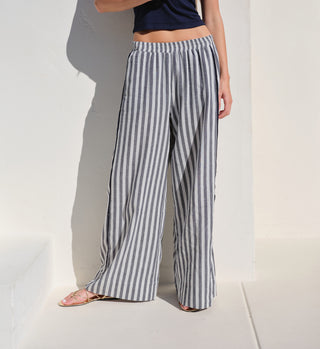 SU26-707-6303 - LINEN STRIPE DOUBLE PIPED WIDELEG PANT