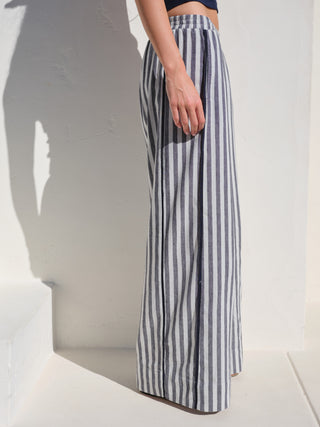 SU26-707-6303 - LINEN STRIPE DOUBLE PIPED WIDELEG PANT